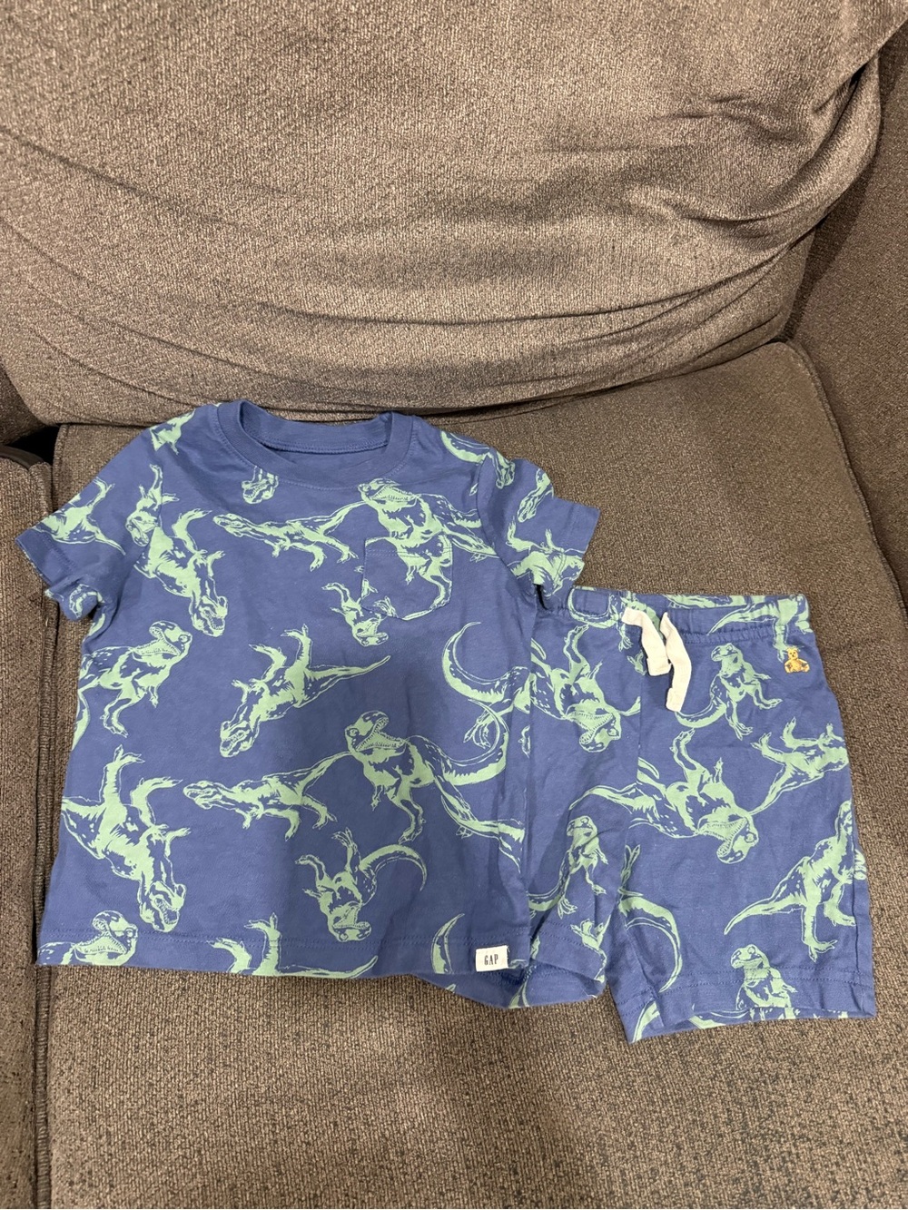 GAP Blue Short Sleeve Set with Green Dinosaur Print